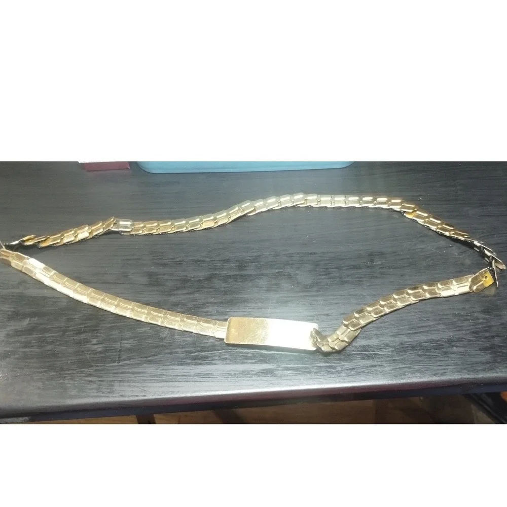 Vintage Gold Tone Metal Chain Link Stretch Belt Black Elastic Back 40 Inch
